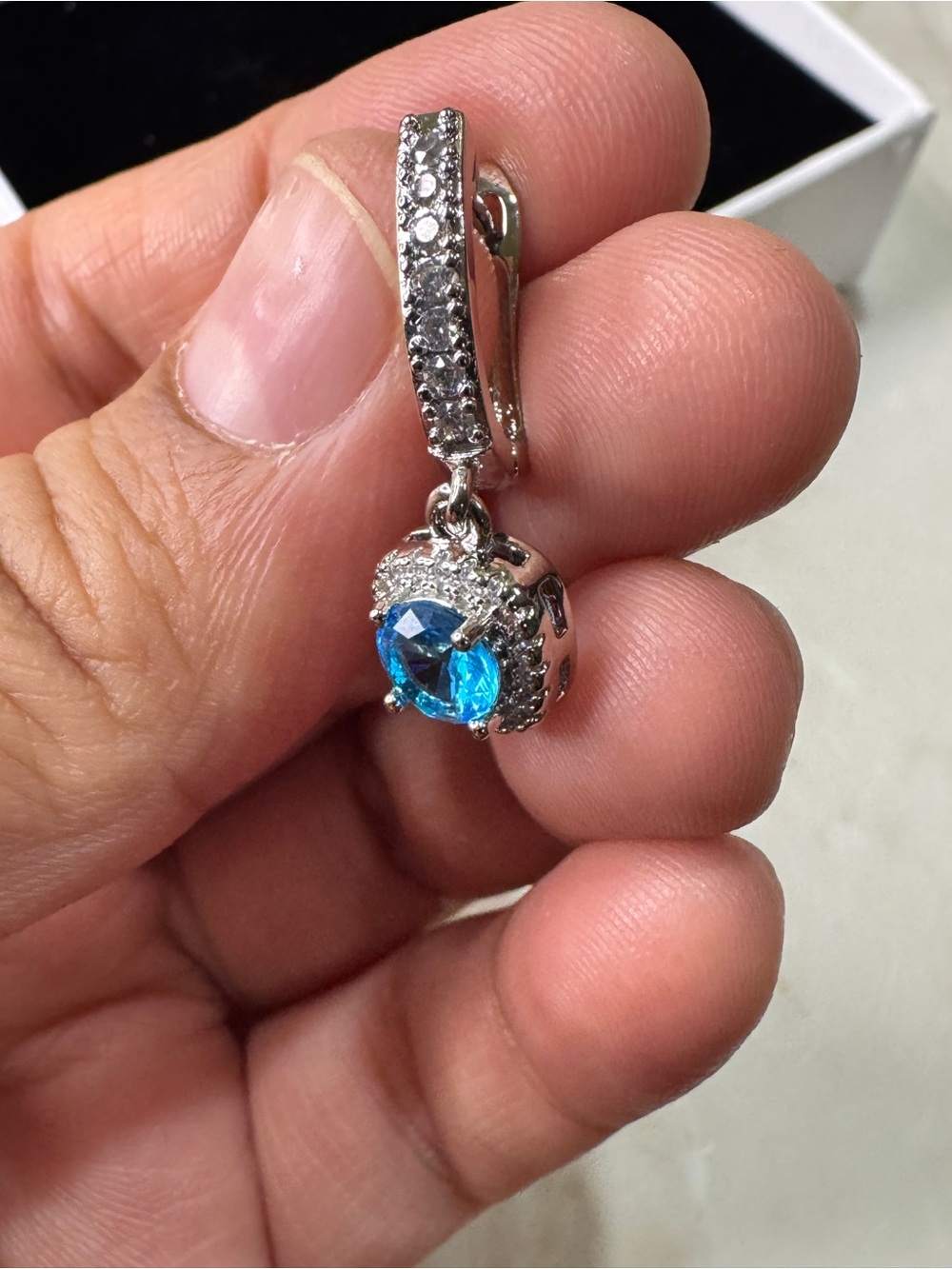 Blue Topaz and Moissanite Blue Crystal Halo Drop Earrings - Picture 8 of 12